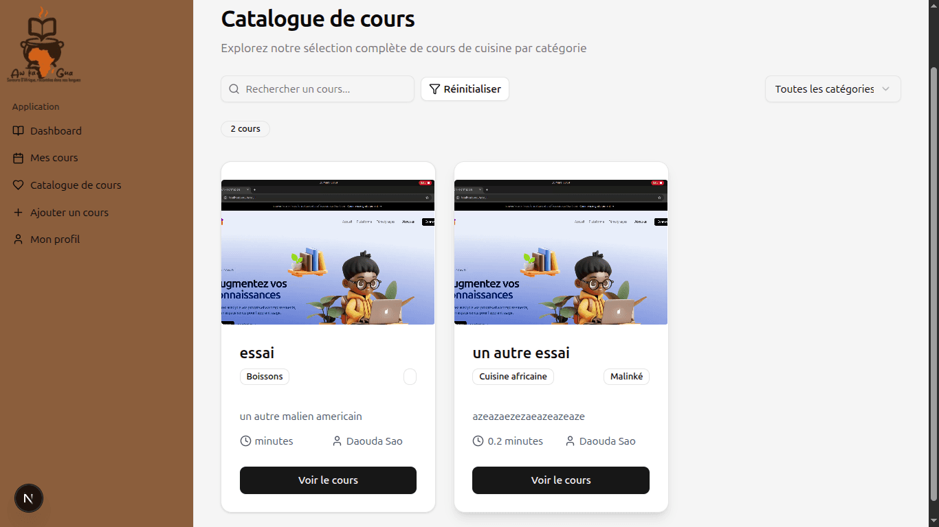 Cours de cuisine africaine en ligne